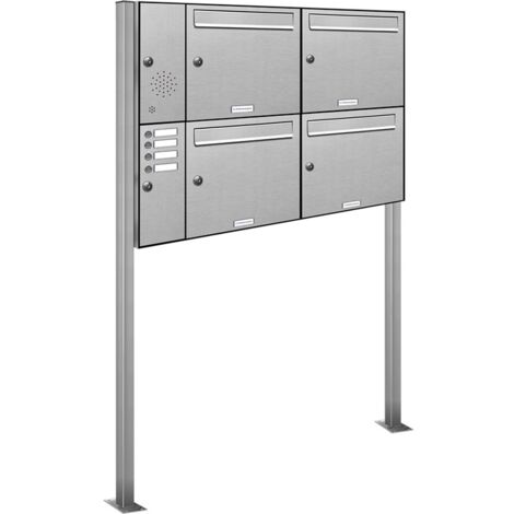 4er V2A Edelstahl Briefkasten Standanlage Freistehend mit Klingel