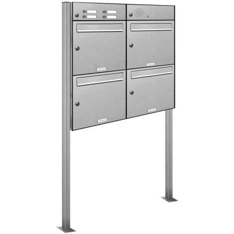 4er V2A Edelstahl Briefkasten Standanlage Freistehend mit Klingel