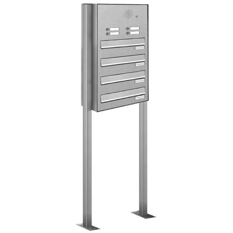 4er V2A Edelstahl Briefkastenanlage Standsystem Freistehend Durchwurf - Klingel