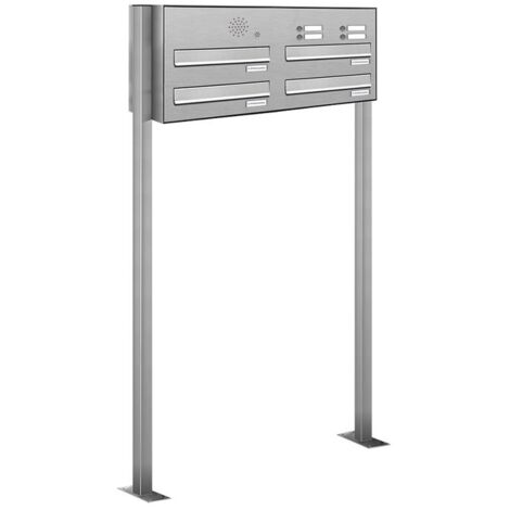 4er V2A Edelstahl Briefkastenanlage Standsystem Freistehend Durchwurf - Klingel