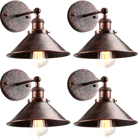 4er Wandleuchte, Vintage Industrielle Wandlampe aus Metall mit Ø22cm Lampenschirm für Schlafzimmer Wohnzimmer Esszimmer (Roter Rost)
