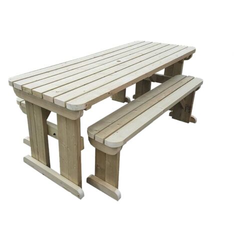 4ft (120cm) Picnic table and bench set natural (light-green) finish, Yews rounded corners