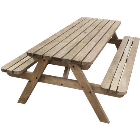 4ft (120cm) Pub style picnic table and bench, rustic brown finish, Fortem rounded corners
