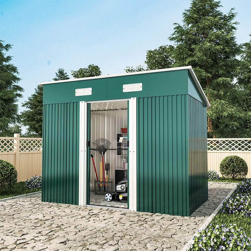 4ft x 8ft Metal Garden Shed Outdoor Tool shed,Green