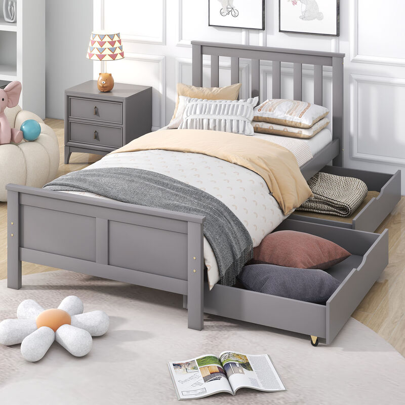 Single Bed 3ft 190x90cm Wooden Bed Frame Storage Bed with Drawers for Adults, Kids, Teenagers, Grey