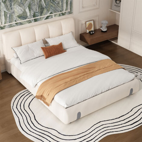 4ft6 Double Bed(135x190cm), Strong Frame with Soft Velvet Headboard, White - Durable Bed for Adults & Teenagers,Upholstered Double Bed