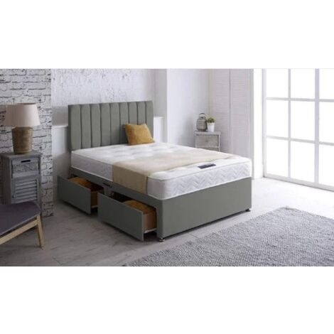 4FT6 Double Size Plush Velvet Milan Panel Divan Bed Set With Matching Headboard