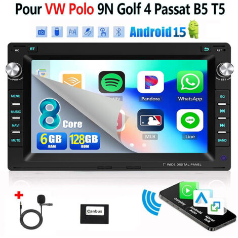 4G 8 cœurs Autoradio Android 15 7 Pouces 6Go+128Go pour VW Polo 9N / Golf 4 / Passat B5 - Apple CarPlay, GPS, RDS, Microphone Intégré - 6+128G