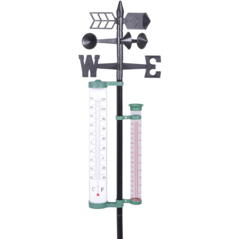 4in1 Wetterstation mit Erdspieß - 146 x 24 cm - Garten Thermometer Wind- und Niederschlagsmesser - Wetter Messstation Pluviometer Ombrometer Regenmenge Anzeiger