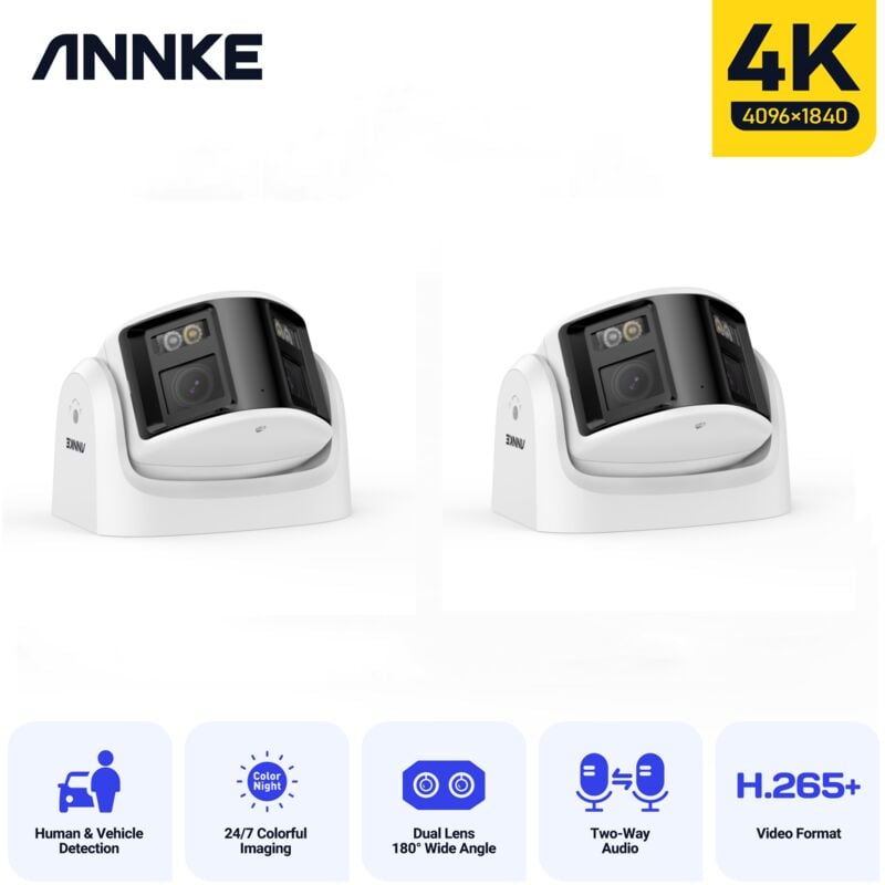 4K 2 caméra panoramique double objectif Protection de sécurité ir extérieure H.265 + 2 voies Audio cctv Surveillance caméra vidéo Poe vue large