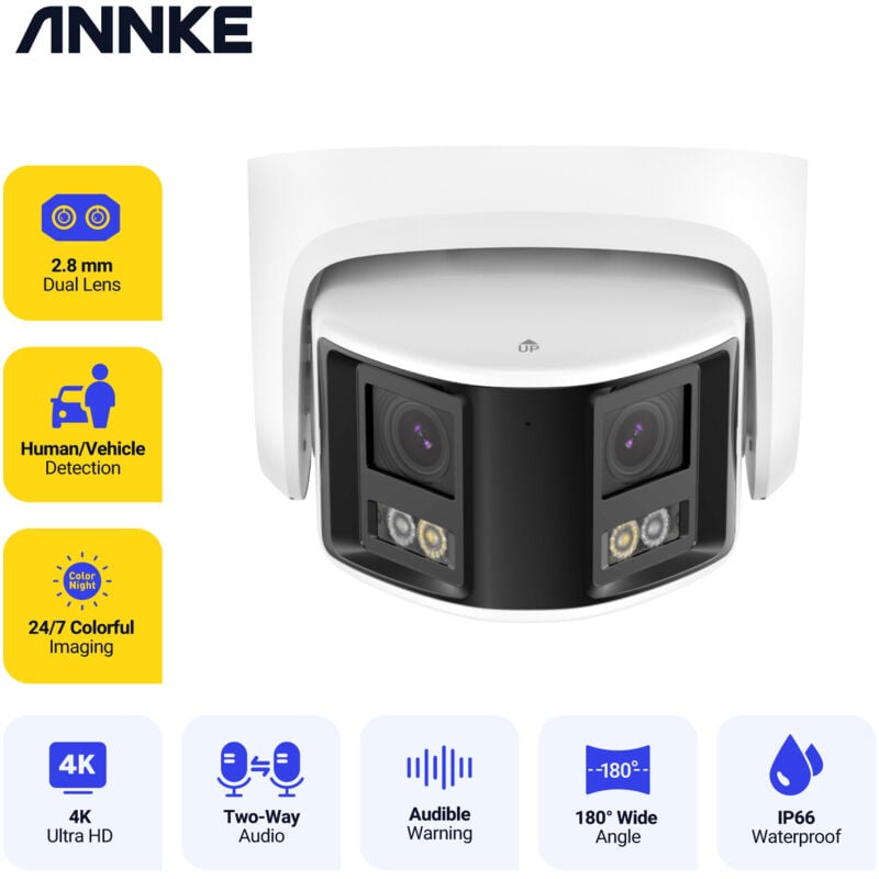 Annke - 4K caméra extérieure ir Protection de sécurité panoramique double objectif H.265 + 2 voies Audio cctv Surveillance caméra vidéo Poe vue large