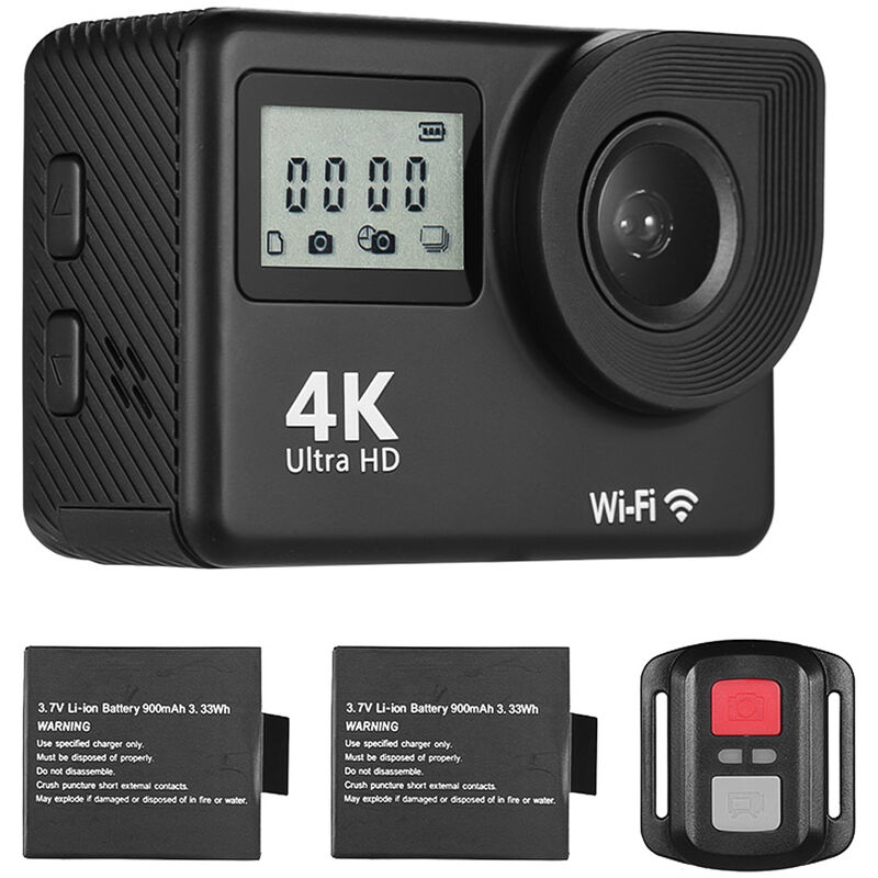 

4K Ultra HD WiFi Camara de accion deportiva 18MP 170 ¡ã Gran angular Pantalla LCD de 2.0 pulgadas 30 metros Impermeable con 2 baterias de iones de