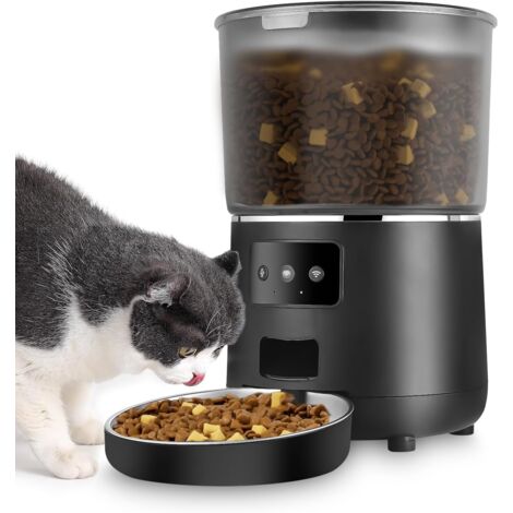 4L Automatischer Trockenfutterspender für Katzen/Hunde, Hundefutterspender, mit Edelstahlnapf, 4 Mahlzeiten pro Tag