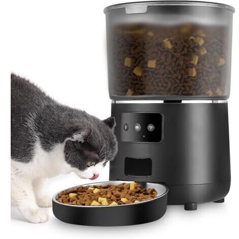4L Distributeur Croquettes Chat/Chien Automatique, Distributeurs de Nourriture pour Chiens, avec Gamelle Acier Inoxydable, 4 Repas par Jourdengyank