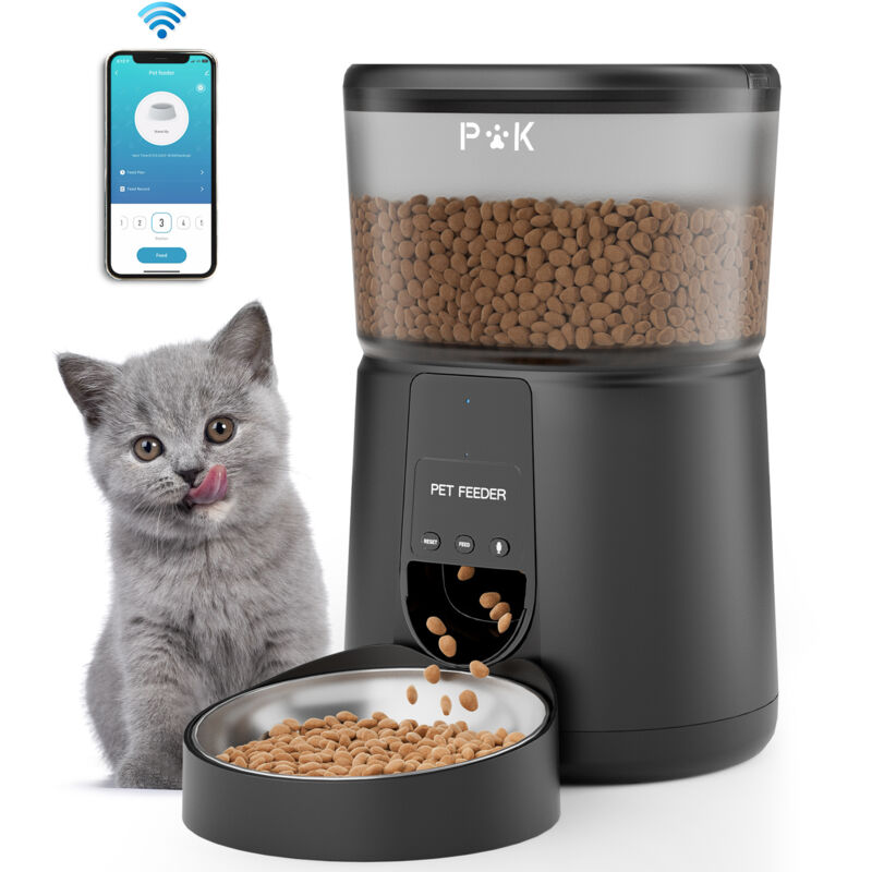 4L Distributore automatico di cibo per gatti , distributore di cibo per cani e gatti con WiFi 2.4G, app connessa, registrazione vocale 10S, da 1 a 10