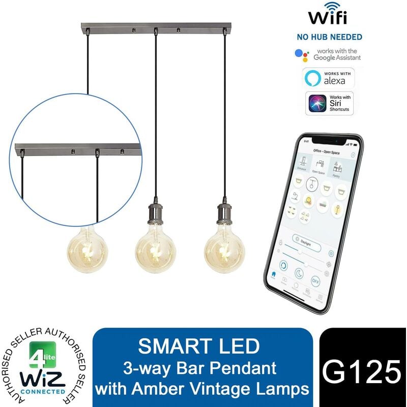 4lite - WiZ Connected 3-Way Bar Pendant a+ Energy Class G125 Smart led Bulbs,White