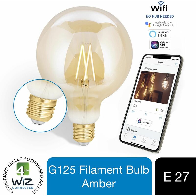 WiZ LED G125 Smart Filament Bulb Amber ES (E27) Tunable White & Dimmable, 1 Pack