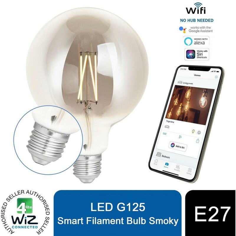 4lite WiZ Connected G125 Filament Bulb Smoky E27 WiFi, 1 Pack