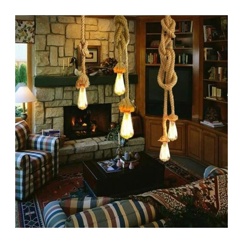 4M Suspension Vintage en Corde Chanvre 200cm DIY Double douille E27 Luminaire Rétro Lampe pour Restaurant Bar Cafe Lighting 4M Suspension Vintage en Corde Chanvre 200cm DIY Double douille E27 Luminaire Rétro Lampe pour Restaurant Bar Cafe Lighting