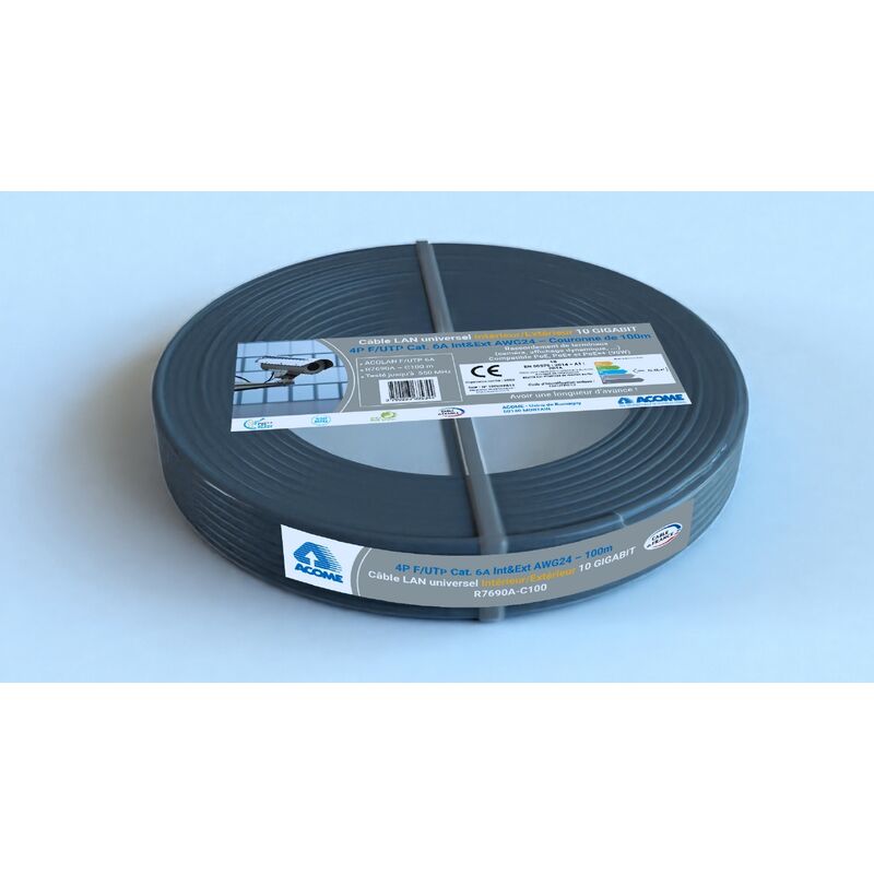 Acome - cable réseau - catégorie 6a - utp - extérieur - lsoh-fr - 4 paires - couronne de 100 mètres - noir - dca r7690ac1