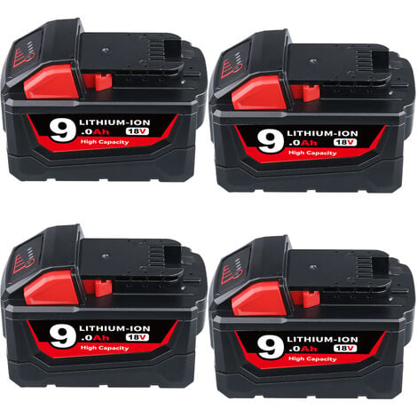 PDSTATION 4Pack 18V Pour Milwaukee M18 Batterie M18B6 XC 9.0Ah Li-Ion 48-11-1860 48-11-1852