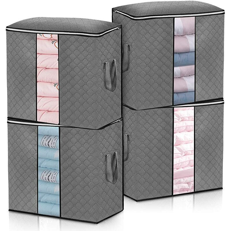 4Pack 90L Sac de rangement pour vêtements de Grande Capacité Organisateur de Solution avec Fermetures éclair, Renforcées pour Couette en Tissu épais