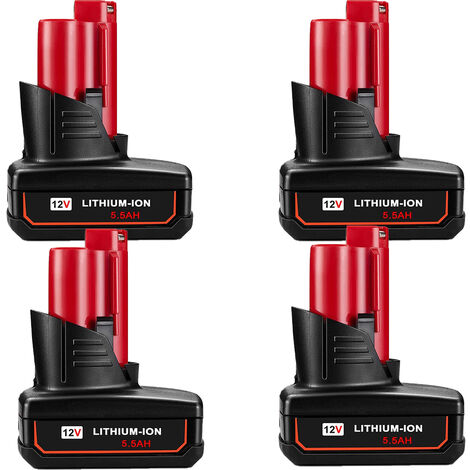 4Pack der 5.5 Ah 12V Batterie für Milwaukee M12 Batterie 12V Lithium-Ionen Akku 4932451395 Ersatz 48-11-2410 48-11-2420 48-11-2411-2411 48-11-2401