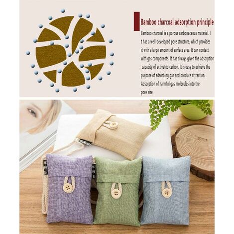4Pack Sac de Purification D'air,Charbon de Bambou Désodorisant Purificateur D’air, Désodorisant de Voiture, Sacs de Purificateur, pour Réfrigérateur, Voitures, Placard, Cuisines