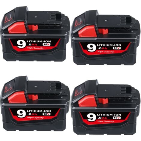 PDSTATION 4Packs 18V Pour Milwaukee M18 Batterie M18B6 XC 9.0Ah Li-Ion 48-11-1860 48-11-1852