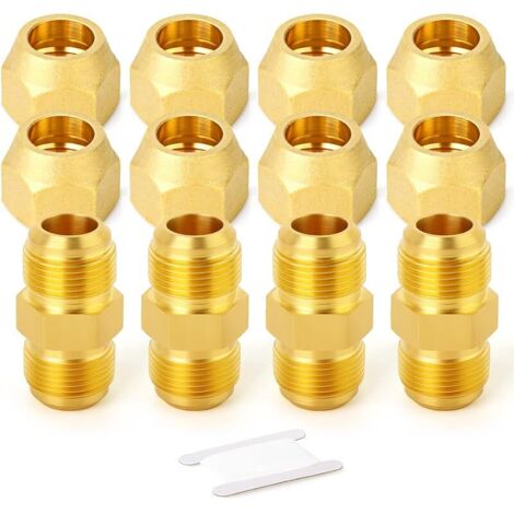 4Packs Métals Raccord de tube en laiton, demi-union avec écrou Flare, 3/8 "Flare x 3/8" Raccords de tuyaux mâles Flare