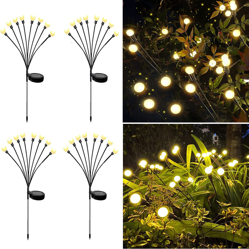 4PC Lampes Solaires Firefly, Lampes de Jardin à énergie Solaire étanches Oscillantes, Lampes Solaire de Jardin Luciole, Lampes Solaires Décoratives