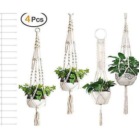 4pc Macram Pot Suspendu, Support Pots Suspendu Pour Fleur, Macram Suspension Plante Macram Corde De Coton Pot Suspendu Plante Porte Dcoration Du J