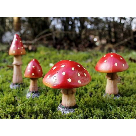 4pc Red Mushroom Toadstool Resin Garden ornament Fairy Fungi Magical Decoration (Post Royal Mail Packets)
