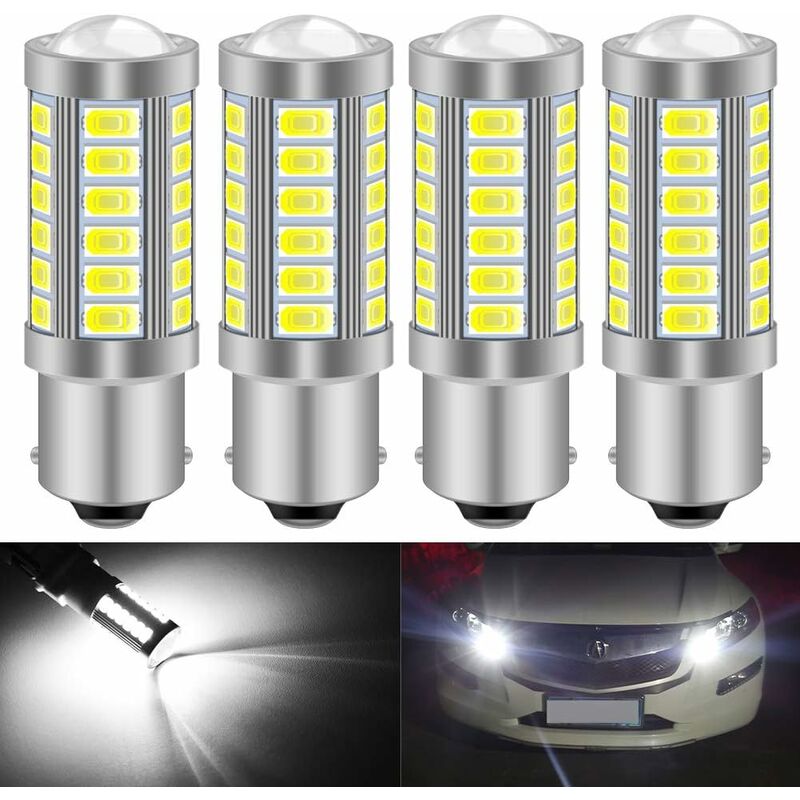 4Pcs 1156 BA15S 1141 7056 5630 33-SMD Blanc 900 Lumens 8000K Super Bright led Tourner Le Frein d'arrêt Signal Signal Lampe Ampoule Fontainebleau
