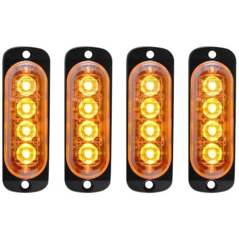4pcs 12-24V IPX-4 Ultra Mince Voyant Barre D'alarme Stroboscopique d'urgence Lampe- 4 LEDS Bande lumineuse pour Van Camion Tractopelle Chariot à Fourche Tracteur-OUYLAF