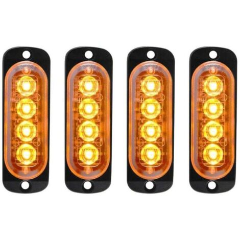 4pcs 12-24V IPX-4 Ultra Mince Voyant Barre D'alarme Stroboscopique d'urgence Lampe- 4 LEDS Bande lumineuse pour Van Camion Tractopelle Chariot à Fourche Tracteur-OUYLAF