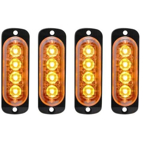 4pcs 12-24V IPX-4 Ultra Mince Voyant Barre D'alarme Stroboscopique d'urgence Lampe- 4 LEDS Bande lumineuse pour Van Camion Tractopelle Chariot à Fourche Tracteur-OUYLAF