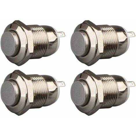 4pcs 12mm 3A 12V/24V/125V/250V AC Autobloquant Interrupteur Bouton Poussoir Étanche en Acier Inoxydable on Off Bouton-Poussoir Interrupteur(Tête Haute)