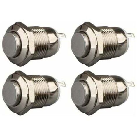 4pcs 12mm 3A 12V/24V/125V/250V AC Autobloquant Interrupteur Bouton Poussoir Étanche en Acier Inoxydable on Off Bouton-Poussoir Interrupteur(Tête Haute)