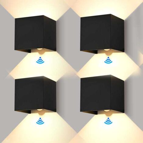 4pcs 12W LED Motion Sensor Wall Lights, Indoor/Outdoor, Warm White 3000K, IP65 Waterproof, Adjustable Beam