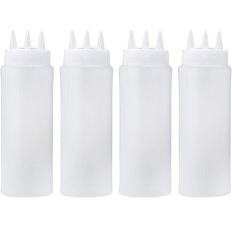 4Pcs 16Oz/450Ml 3-Trou En Plastique Squeeze Bouteilles Condiment Pour La Sauce Vinaigre D'Huile De Moutarde Ketchup Vinaigrette Cuisine Accessorie