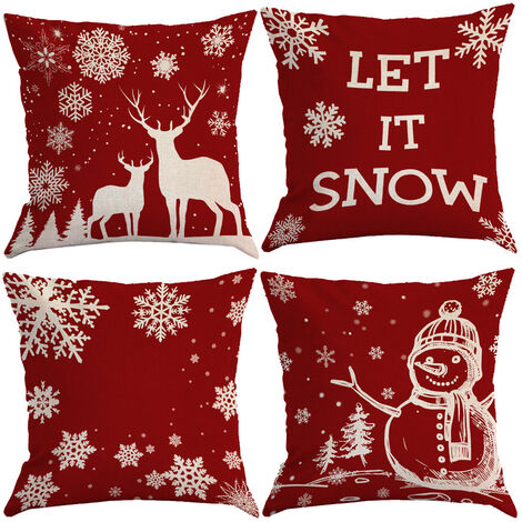 4PCS 18 "x18" Motif de flocon de neige de Noël Couvre-oreillers décoratifs de Noël Taies d'oreiller en coton et en lin Housse de coussin carrée pour canapé, canapé, lit et voiture