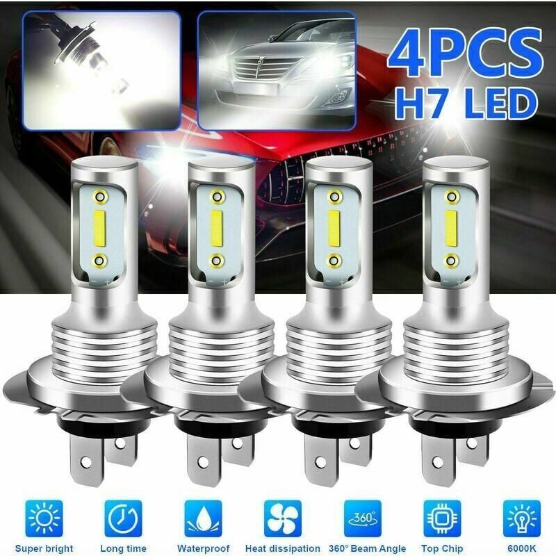 4pcs 1860 H7 80W haute puissance LED antibrouillard lampe phare de voiture ampoule 6000K lumiere blanche