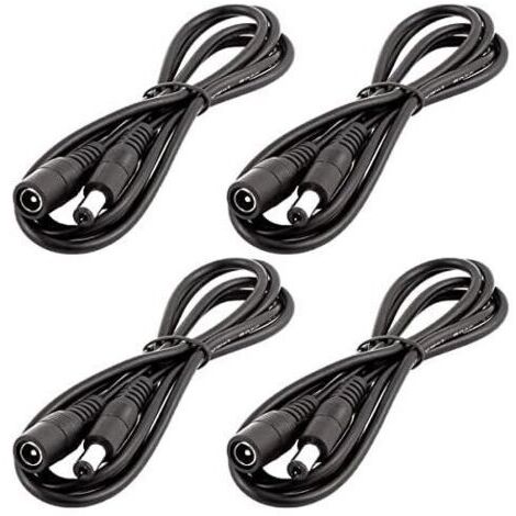4pcs 1m DC 12V Câble d'extension Prise DC 5,5mm x 2,1mm DC 0-36V Cordon d'alimentation Rallonge électrique Mâle à Femelle pour Moniteur de Voiture, Caméra CCTV, Bande LED, Noir