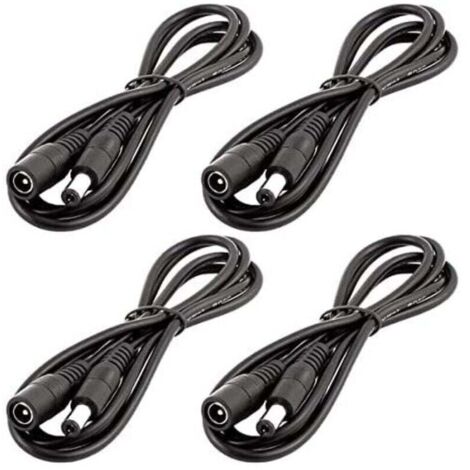 4pcs 1m DC 12V Cble d\'extension Prise DC 5,5mm x 2,1mm DC 0-36V Cordon d\'alimentation Rallonge lectrique Mle Femelle pour Moniteur de Voiture, Camra CCTV, Bande LED, Noir