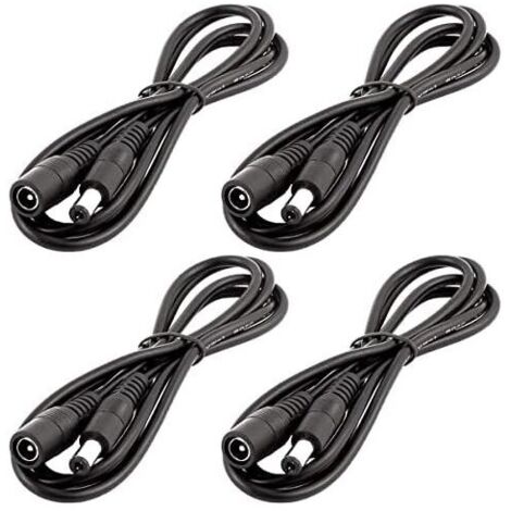 4pcs 1m DC 12V Cble d'extension Prise DC 5,5mm x 2,1mm DC 0-36V Cordon d'alimentation Rallonge lectrique Mle Femelle pour Moniteur de Voiture, Camra CCTV, Bande LED, Noir