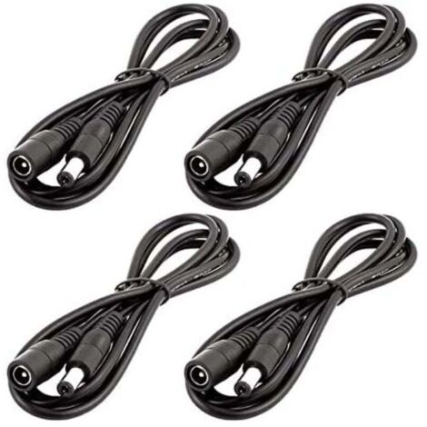4pcs 1m DC 12V Cble d\'extension Prise DC 5,5mm x 2,1mm DC 0-36V Cordon d\'alimentation Rallonge lectrique Mle Femelle pour Moniteur de Voiture, Camra CCTV, Bande LED, Noir