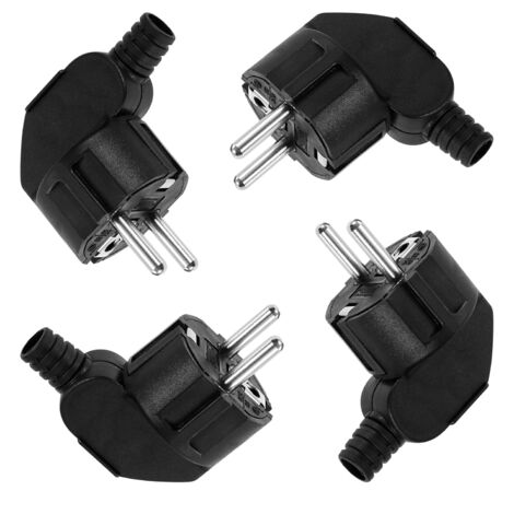 4pcs 250V 16A Male Electrical Plug Angle Socket Grounded Electrical Outlet Protector Black