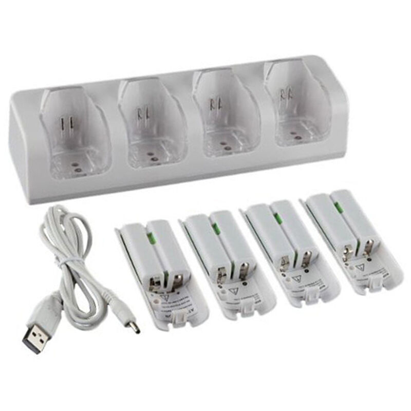 4Pcs 2800mAh Rechargeable Cells and Wii Cell Charge Dock Stand for Wii Remote Switch Accessory