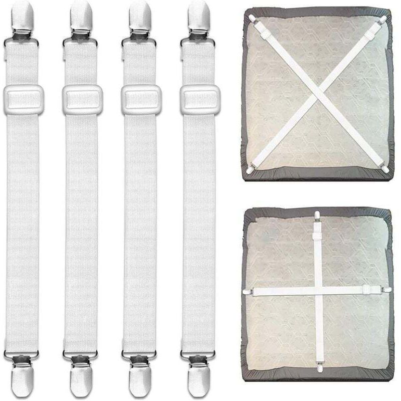 4Pcs (35cm à 210cm) Tendeur Drap Housse, Attache Drap Housse Réglable,Tendeurs de Maintien Convient à Tous Lits et Matelas y Sofa (Blanc)